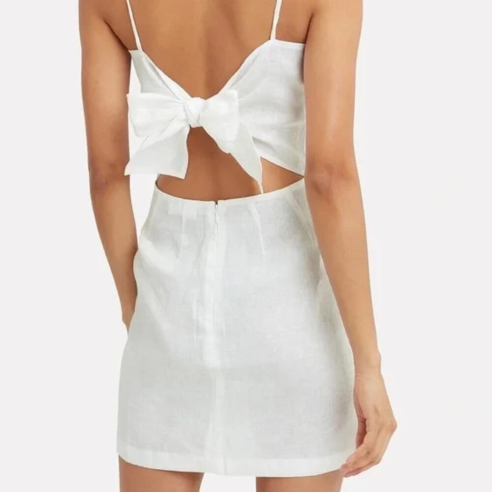MIKOH Pakala White Linen Mini Dress Back Self Tie Bow 2 US Medium - Picture 2 of 11
